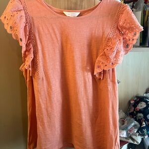LC Lauren Conrad Women's Coral Lace Sleeve Blouse